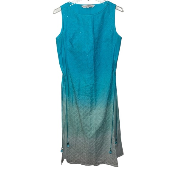 Ritu Kumar Kurta Dress Turquoise Lined Side Slit Studded Ombre Tasseled Size 36 - Picture 10 of 15